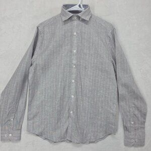 Stitch Note 100% European Linen Button Up Shirt Men’s Small Gray Stripped NWOT